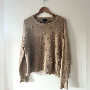 Lumiere Women's Tan Crewneck Sweater with Textured Ball Design Size Small